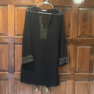 Lindex Dress Beach Swim Cover Up Size 36 Black Beaded Chiffon Sheer Pool